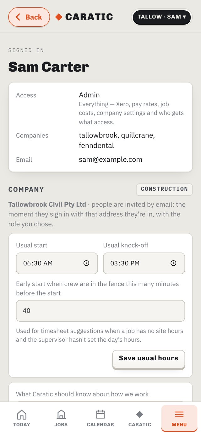 Account — company settings
