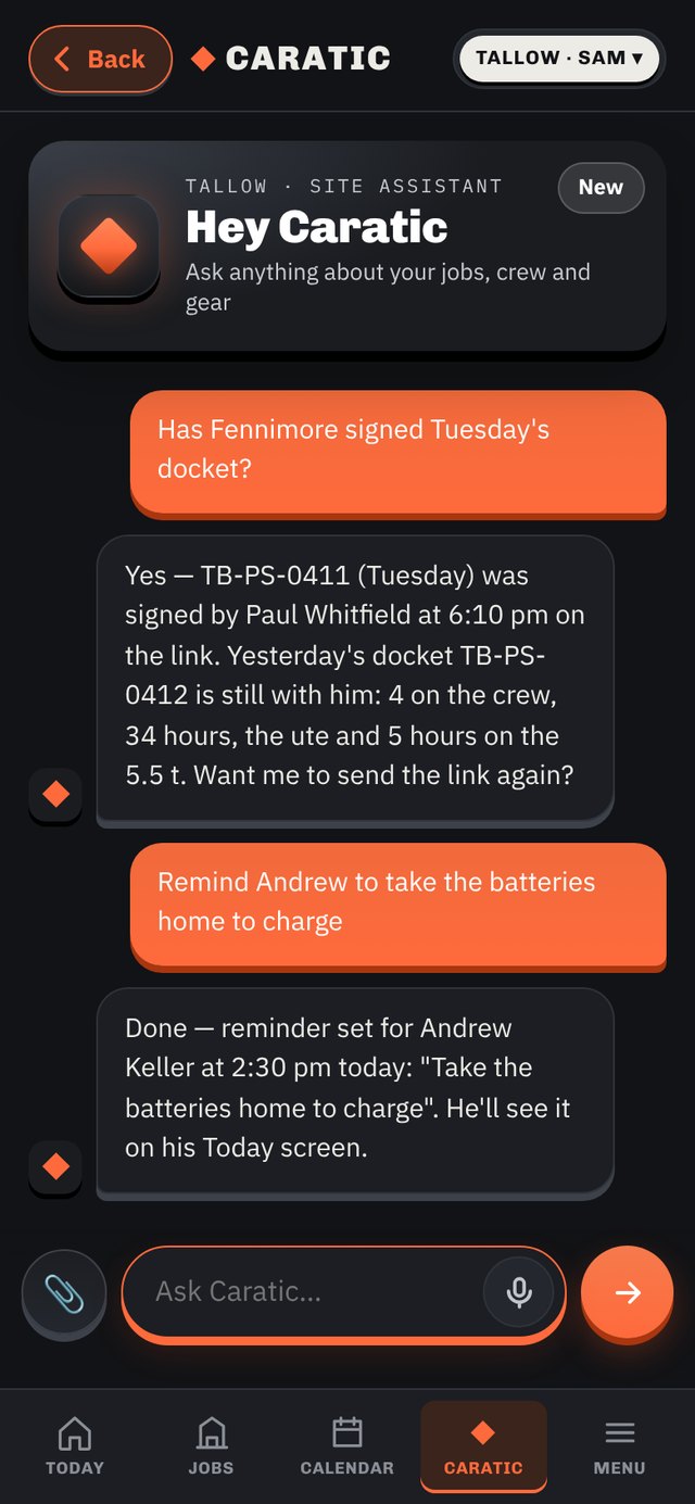 Hey Caratic chat in dark mode