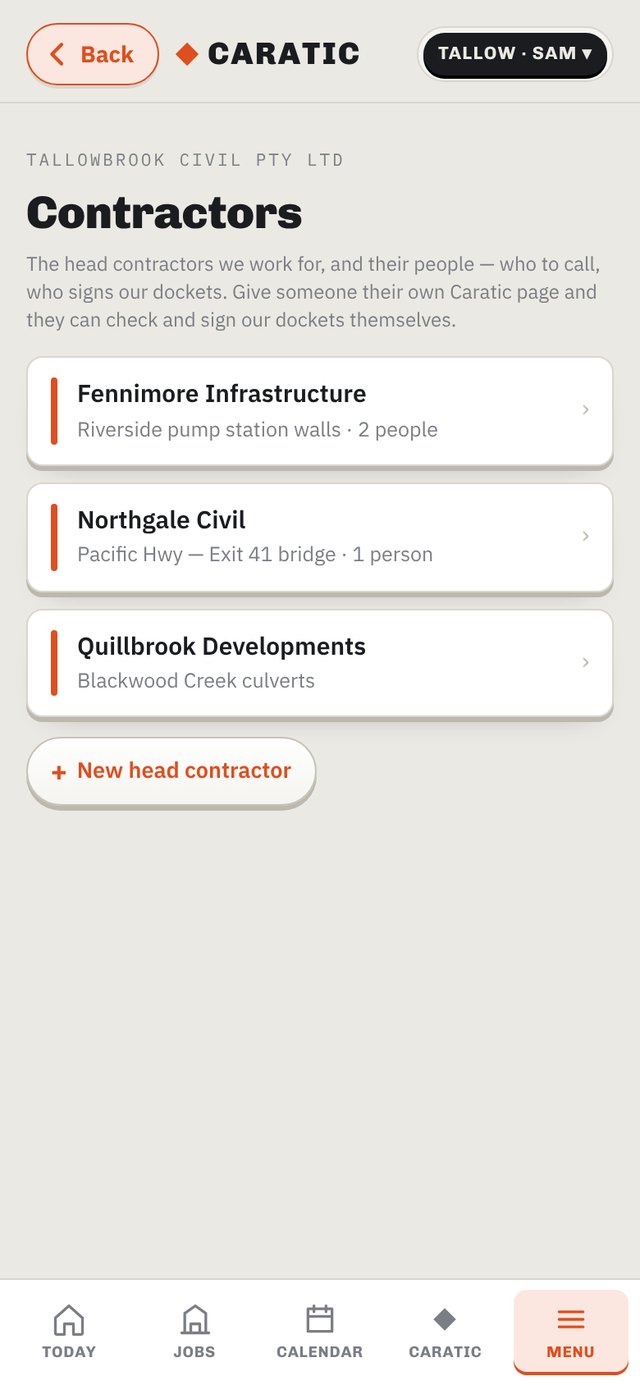 Head contractors list