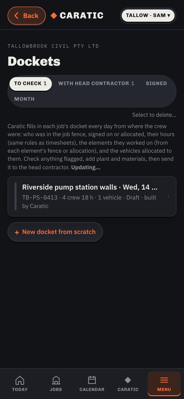 Dockets in dark mode