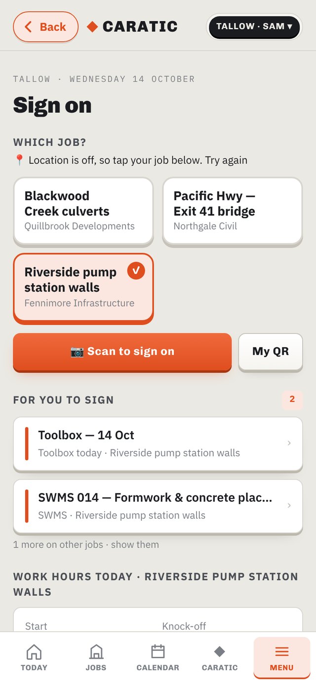 Sign on screen with SWMS and toolbox